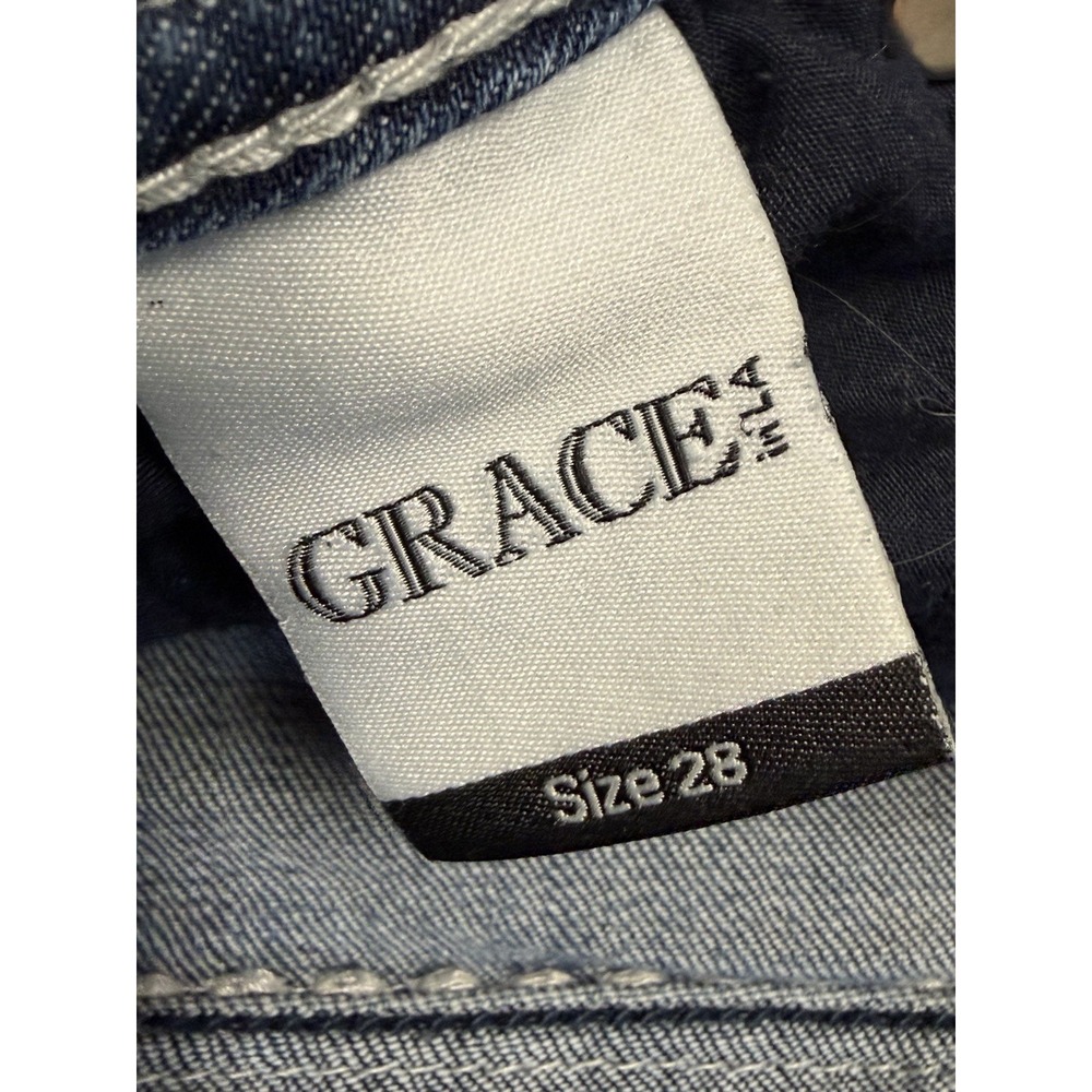 Grace in LA Jeans 28 Bootcut Rhinestone Embroidered Y2K Distressed Embellished - Picture 13 of 14